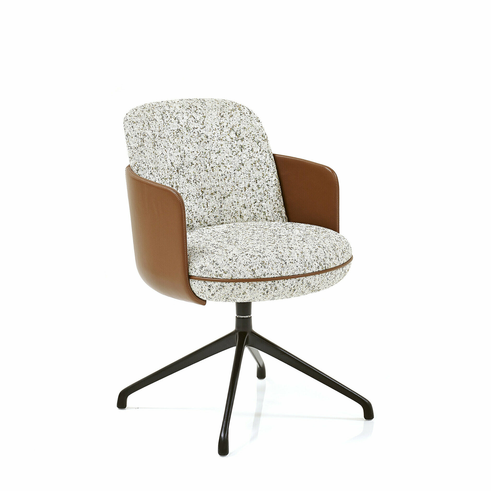 Merwyn Swivel Chair with black swivel base, two-tone, arms in brown leather 