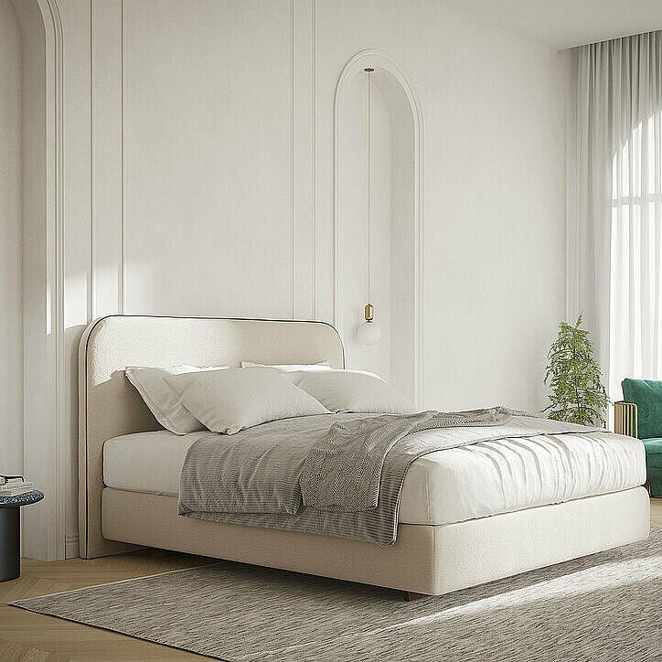 white upholstery bed