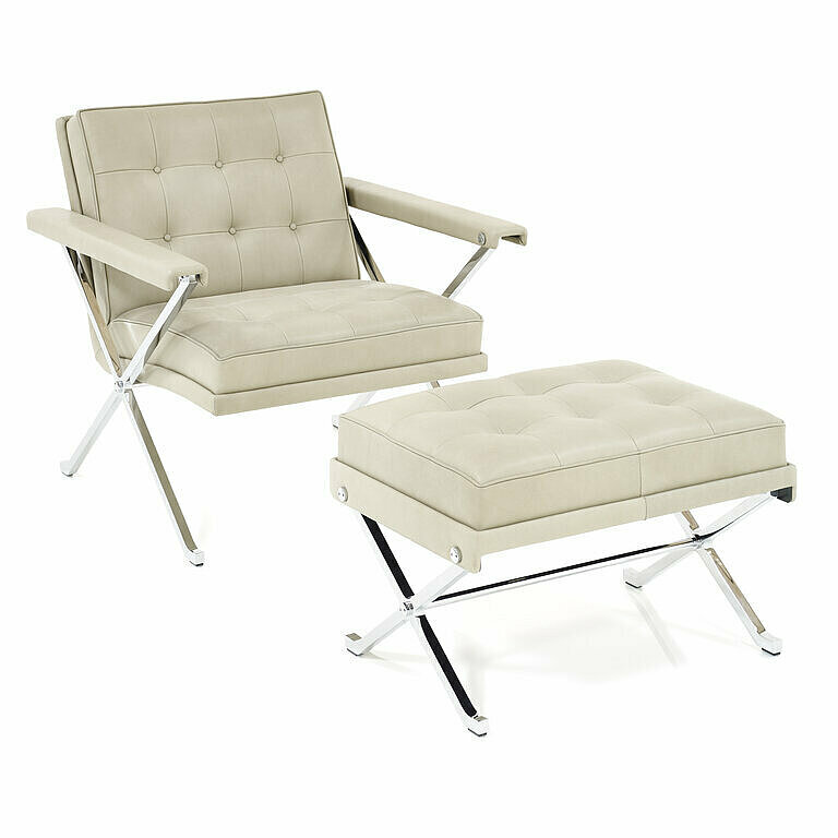 Constanze armchair in a cream leather and shiny chrome frame