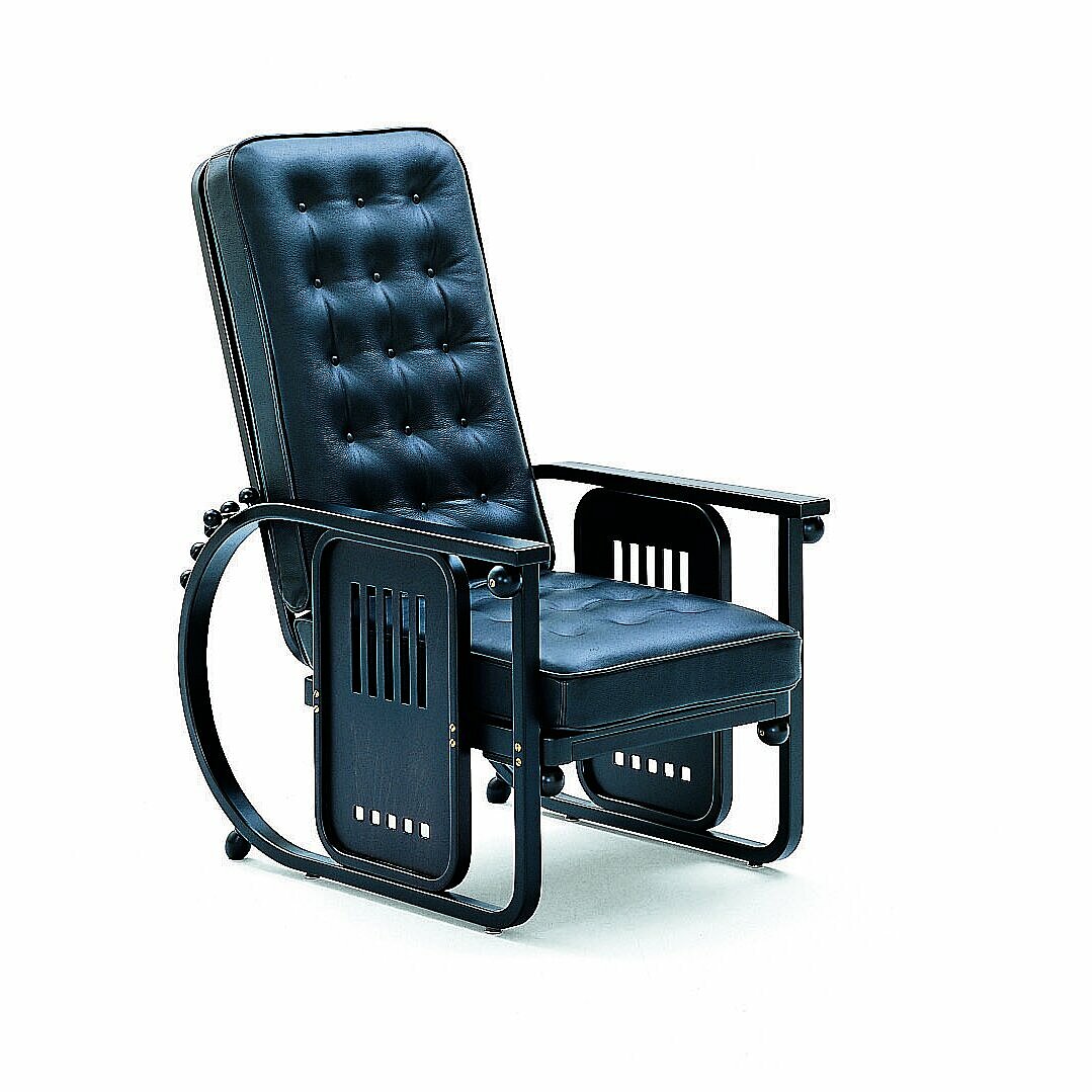 schwarzer Sitzmaschine Fauteuil mit Lederpolsterung