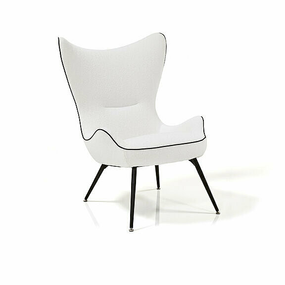 Contessa high backrest with a white fabric cover and in contrast dark piping