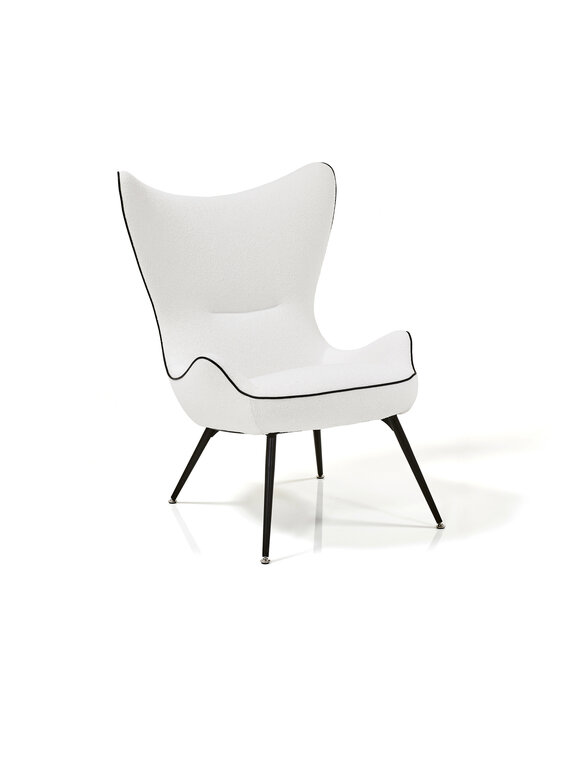 Contessa high backrest with a white fabric cover and in contrast dark piping