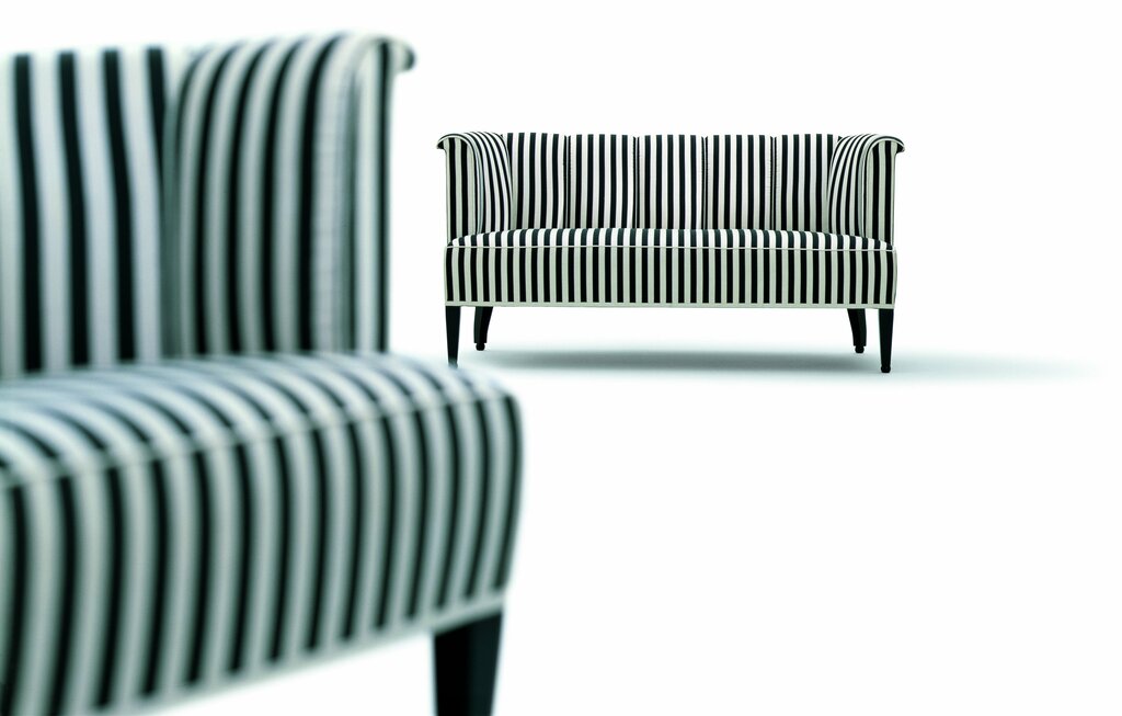 black and white striped Alleegasse sofa with Alleegasse armchair